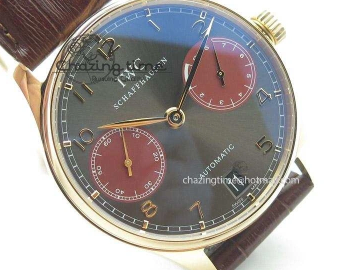 MIROTIME 0505 Portuguese Real PR IW500127 RG ZF 1:1 Best Edition Grey Red Dial On Brown Leather Strap A52010 V AllSeason 7331